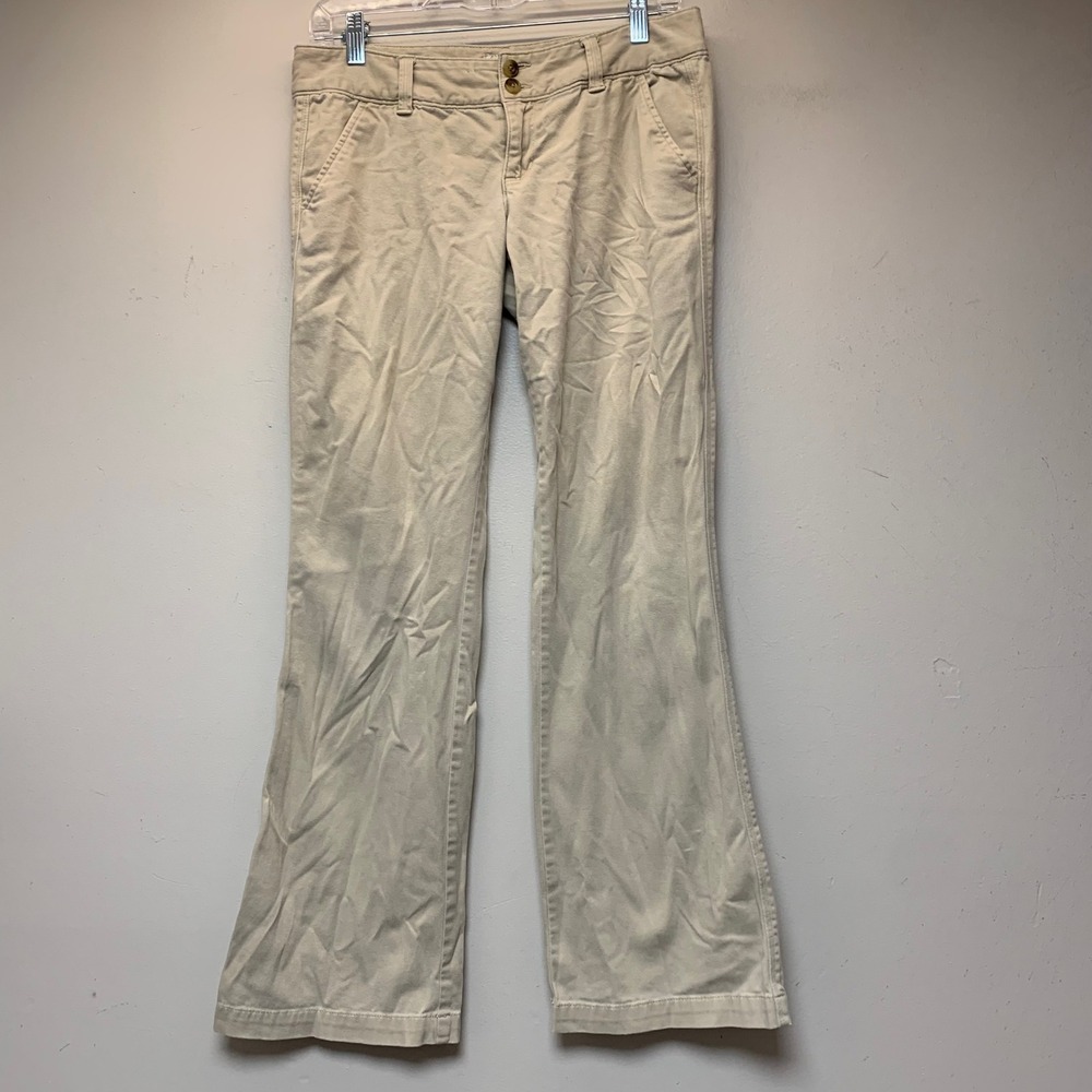 American Eagle Khaki Pants Womens 4 Regular Beige Flare Stretch Pockets 54485